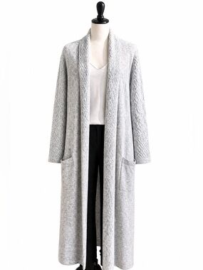 Tahari Merino Wool Cashmere Long Duster Cardigan Grey Sz M NWT Soft Luxury